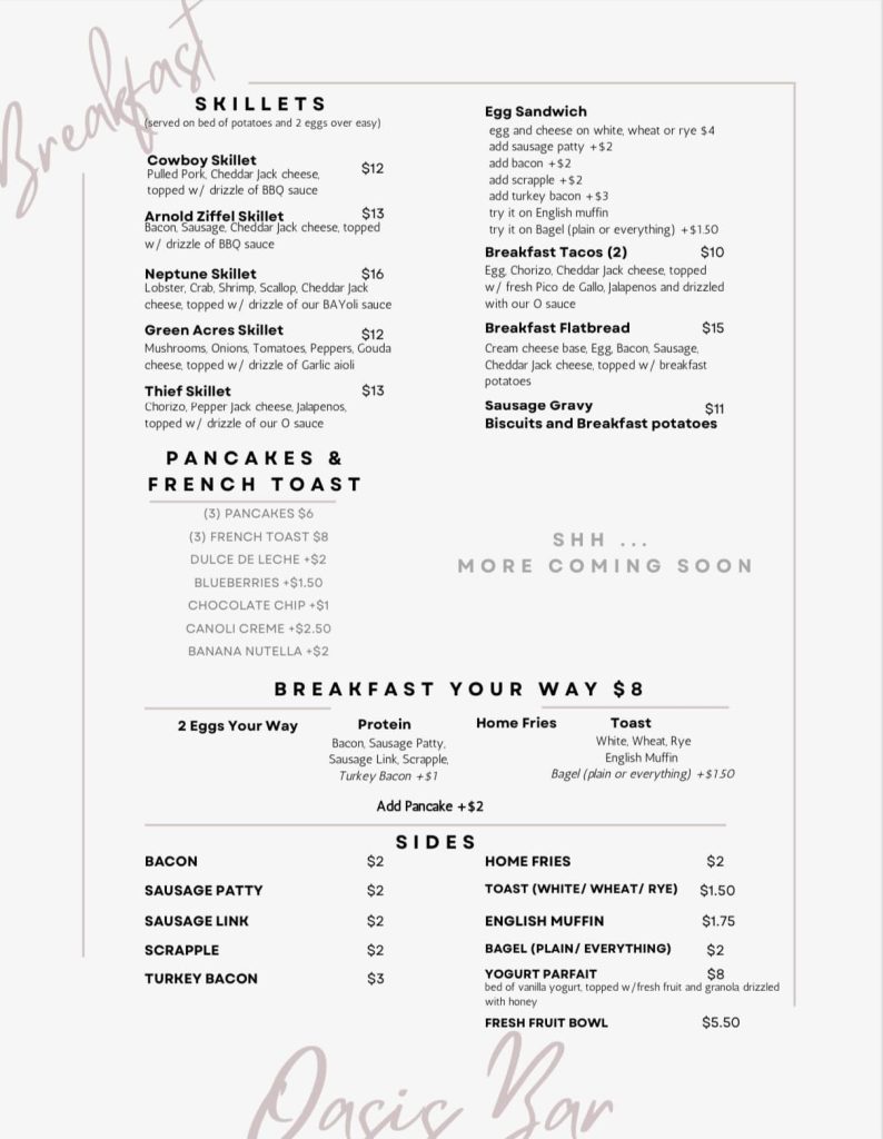 Breakfast Menu Oasis Bar & Grill