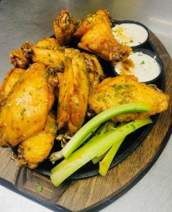 Wings with our house made Whiskey sauce. 